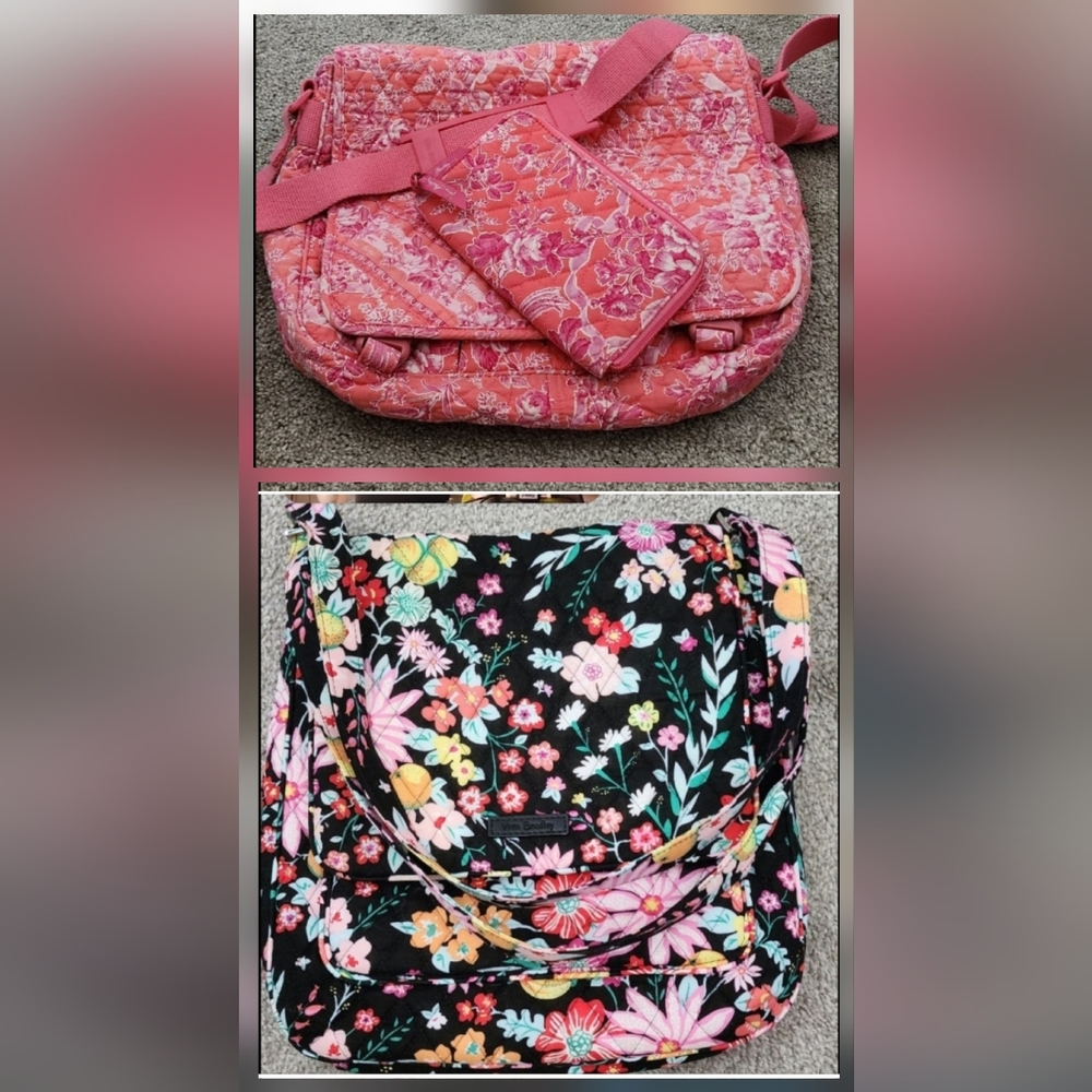 BUNDLE Vera Bradley 2 cross body messenger and Wallet pink and orange paisley.